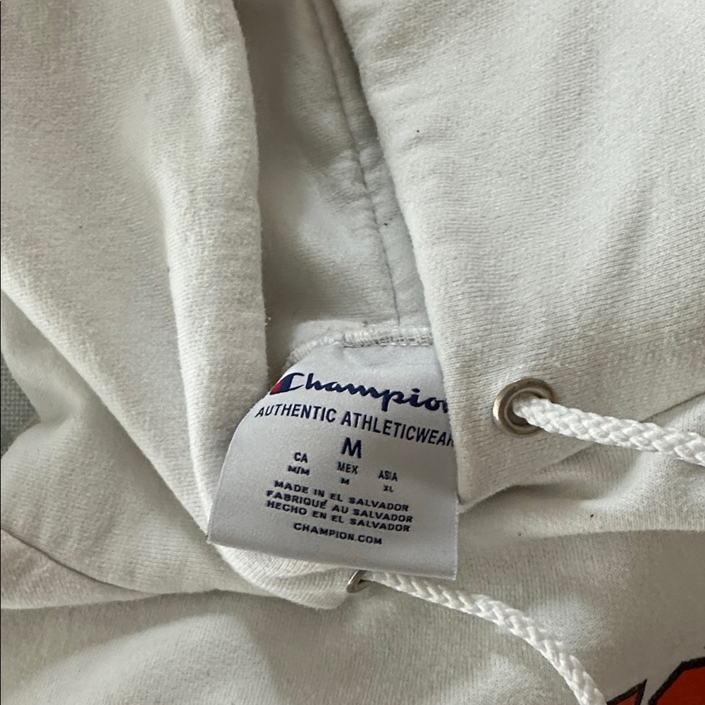 University of Illinois Champion White Hoodie with Orange Illinois Script - Picture 2 of 2
